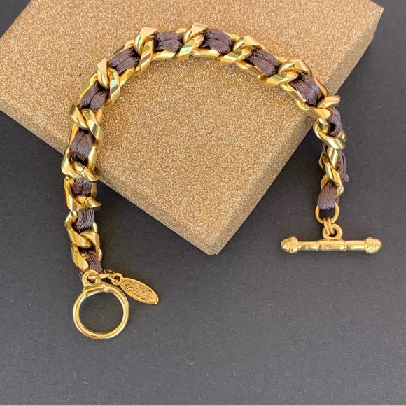 Ettika Gold Plated & Brown Ribbon Weave Bracelet - Picture 1 of 5